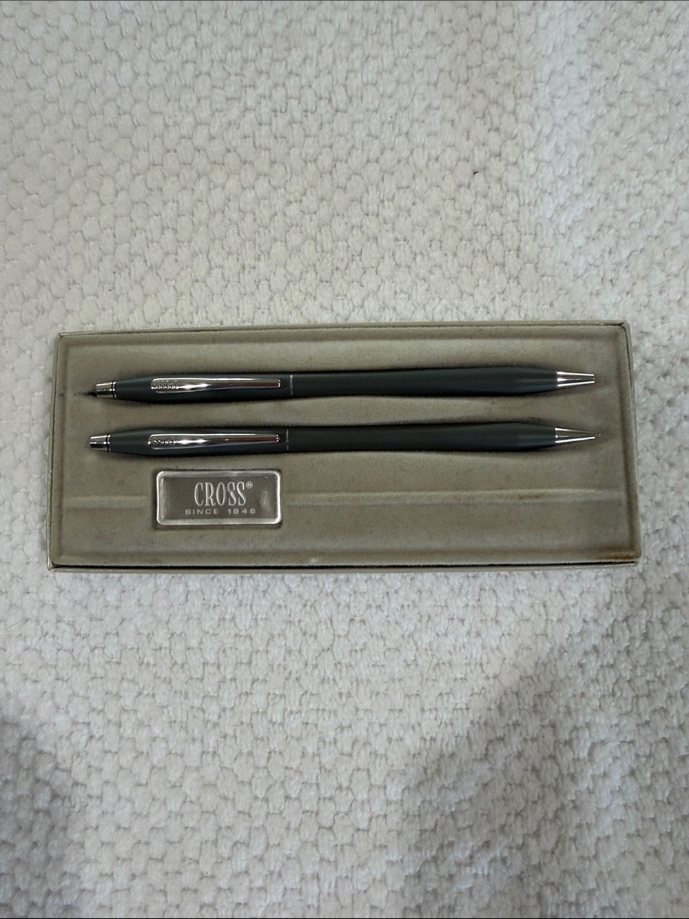 Vintage Cross Pen and Pencil Set in Dark Gray with Chrome Accents